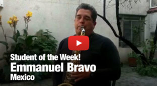 Student of the Week Emmanuel Bravo playing saxophone