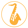 Saxophone logo in circle white Saxophone logo in circle white