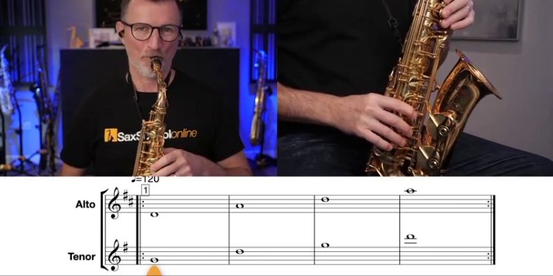 DJ House Sax Warm UP form Sax School Online playing in 4 count notes