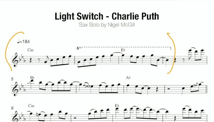 Light Switch Charlie Puth sax solo alto sax sax school online Nigel Mcgill 