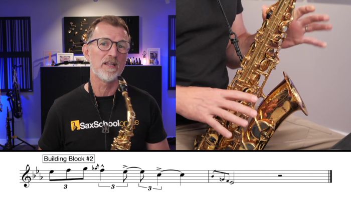 building block 2 funk saxophone jam Sax School Online