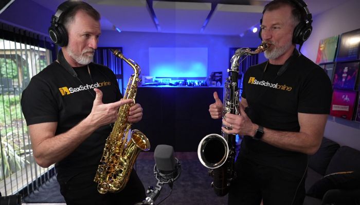 2 saxophones playing in unison or octaves easy horn section Sax School Online
