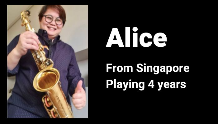 Alice Sax School Student playing alto saxophone Sax School Online