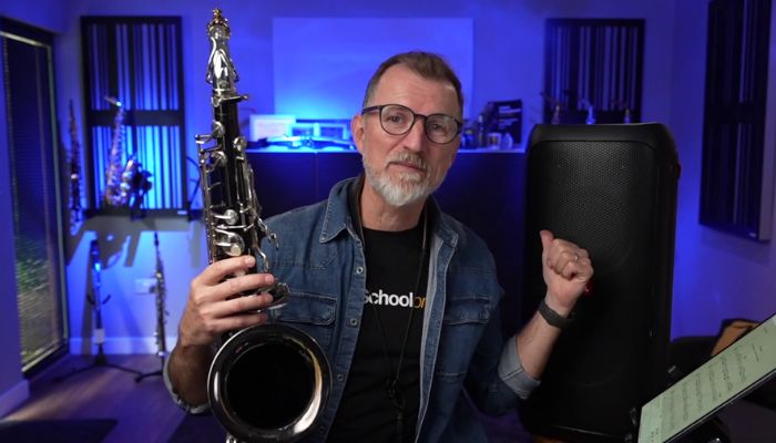 Simple solo saxophone performing set up. Sax School Online