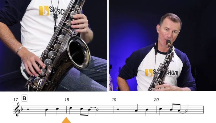 Beginner tenor saxophone first song section B. Sax School Online