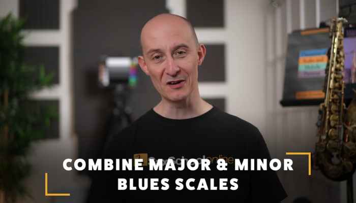 Combine major and minor blues scales for easy tactics for better blues solos on saxophone. Sax School online