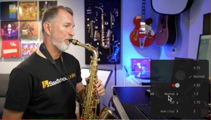 Use the player controls to slow down the video while you practice using the tenor sax octave key. Sax School Online