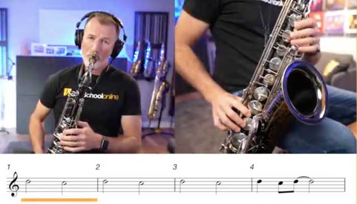Practice using the tenor sax octave key with this fun tune from Sax School Online.