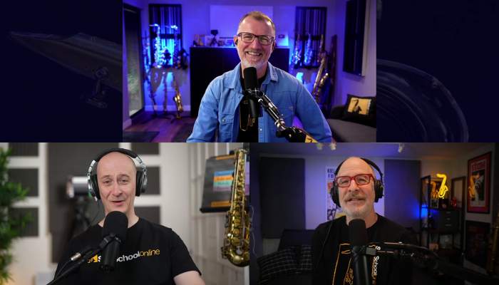 Sax School Online Podcast episode 1 with Nigel McGill, Fred Vigdor and Joel Purnell from the Sax School Online tutor team
