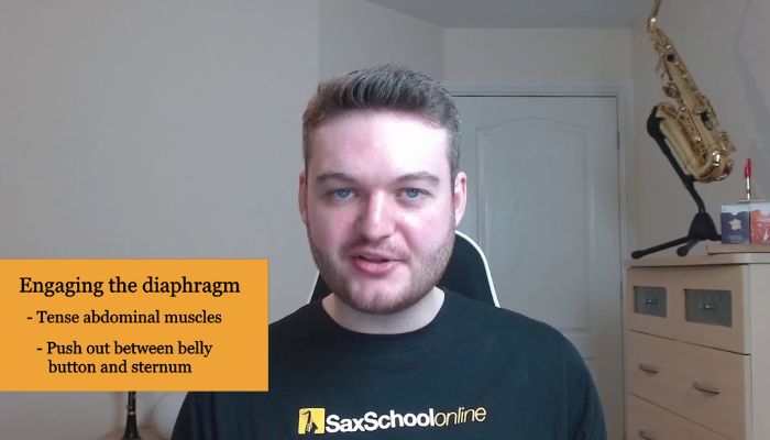how to engage the diaphragm to control air when playing saxophone. Sax School Online