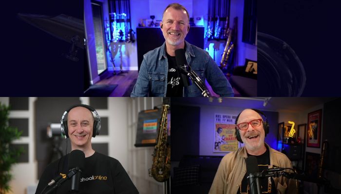 Sax School Online podcast episode 2 Nigel MCGill, Joel Purnell, Fred Vigdor.