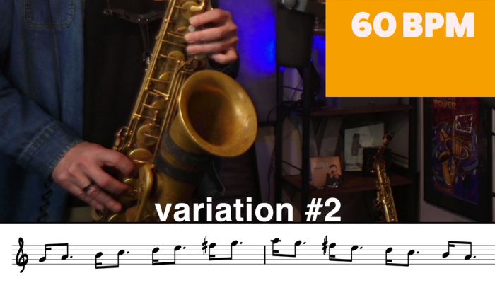 Finger technique exercise variation 2. Sixteenths and dotted eighths. Sax School Online