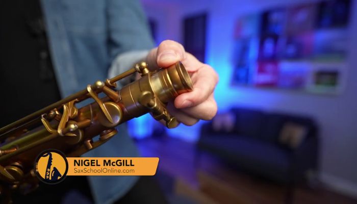 Metal protector cap on Atlantic saxophone is nice touch. Sax School online