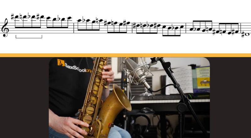 Example of how to use passing notes to break up diminished patterns. Sax School Online