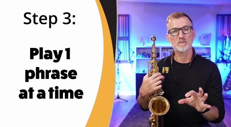 Play one phrase at a time when you are learning to play sax in time with a backing track. Sax School Online